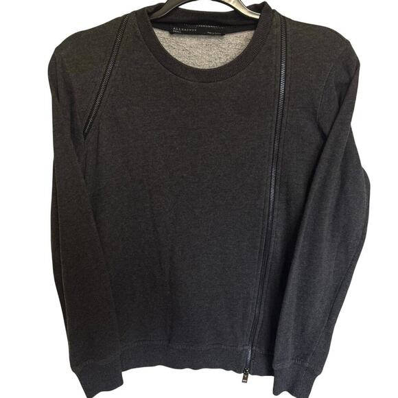 ALLSAINTS Caro Sweat Zipper Detail Sweatshirt In Marl Black Size Small - Picture 1 of 8